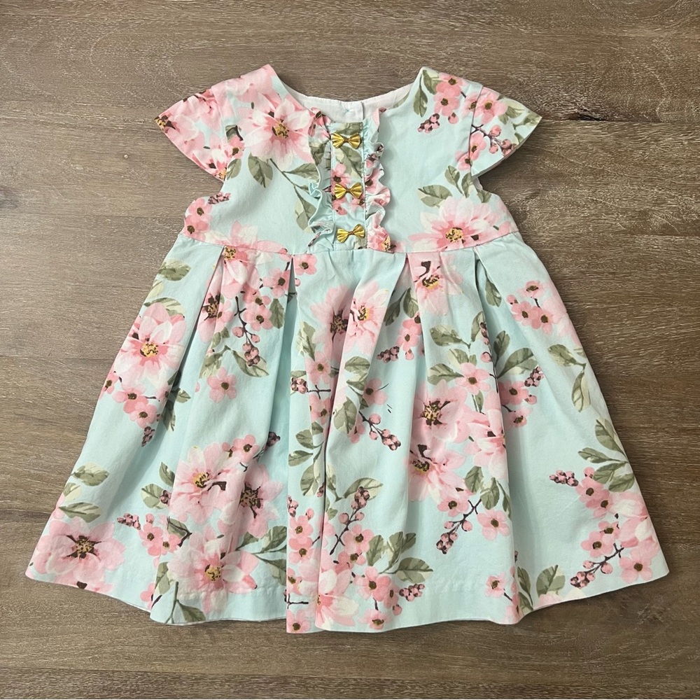 Pippa & Julie Mint and Pink Floral Dress 18 Months